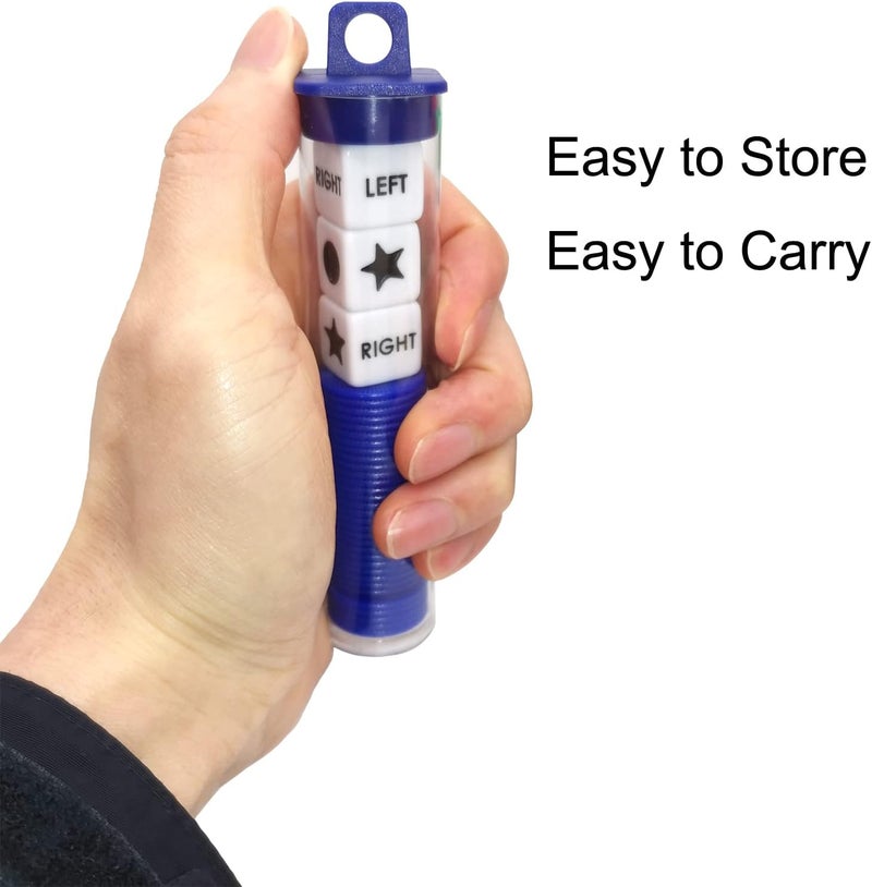 Ahoper Left Right Center Dice Game Prime Set Bundle with 3 Dices + 36 Chips. Round Tube Storage is Very Convenient for Travel. Easy to Store, Carry Around. (Blue) - Image 1